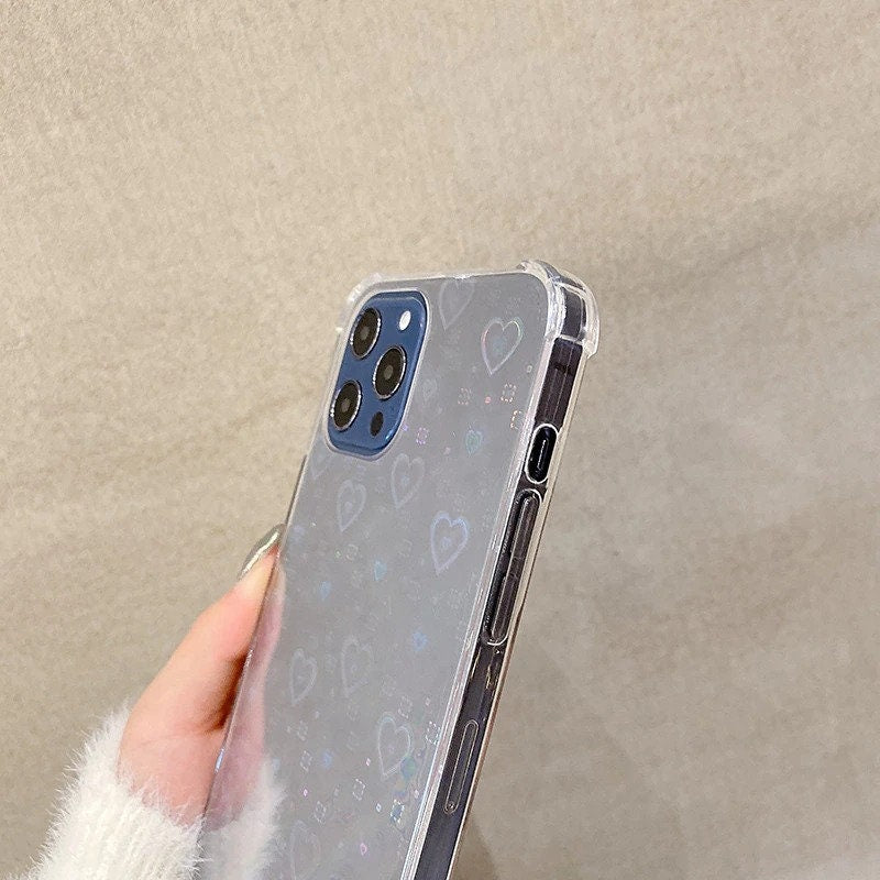 Colorful Laser Heart Bumper Phone Case for iPhone 14 13 12 11 Pro Max iPhone 14 13 12 11 Case iPhone X XR XS Max Case iPhone 7 8 SE Case