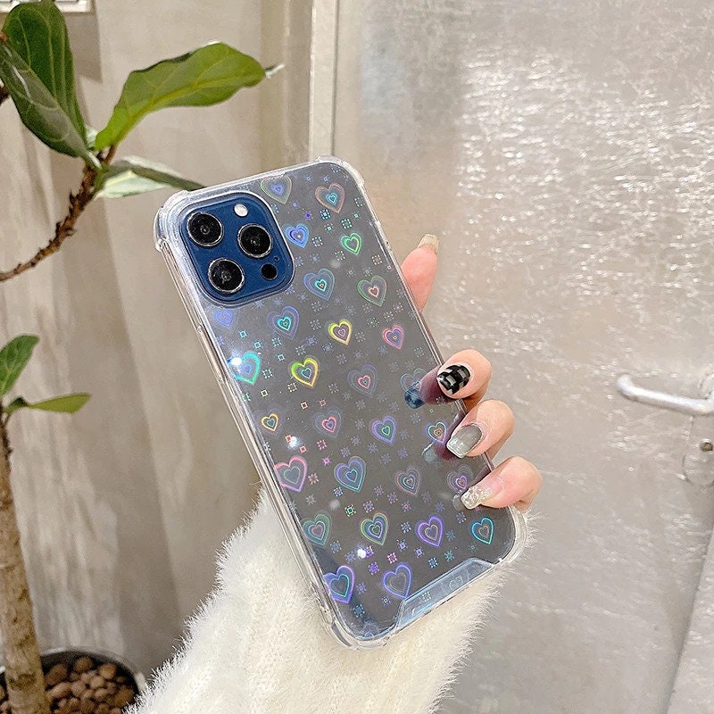 Colorful Laser Heart Bumper Phone Case for iPhone 14 13 12 11 Pro Max iPhone 14 13 12 11 Case iPhone X XR XS Max Case iPhone 7 8 SE Case