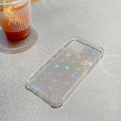 Colorful Laser Heart Bumper Phone Case for iPhone 14 13 12 11 Pro Max iPhone 14 13 12 11 Case iPhone X XR XS Max Case iPhone 7 8 SE Case