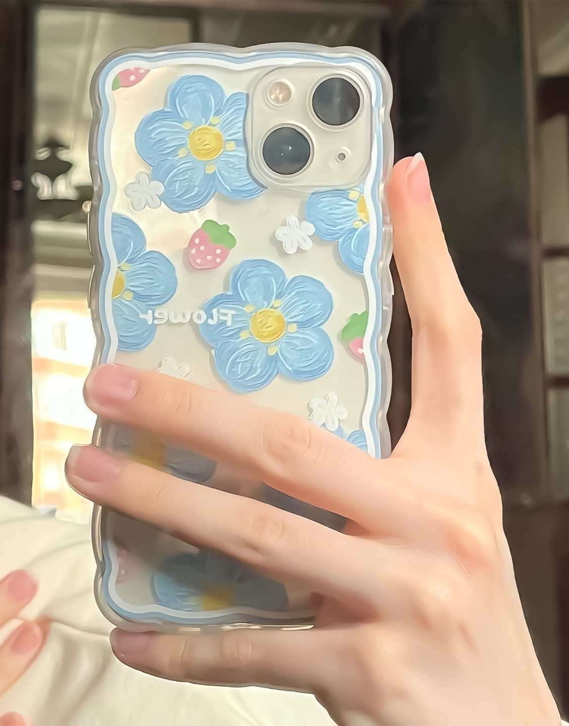 Aesthetic Vintage Wavy Blue Floral iPhone Case - URBANLUSA