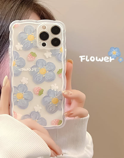 Aesthetic Vintage Wavy Blue Floral iPhone Case - URBANLUSA