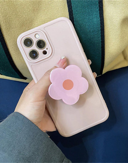 Pink Minimal iPhone Case with Pink Flower Bracket Holder - URBANLUSA