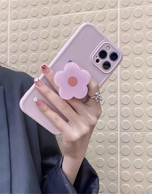 Pink Minimal iPhone Case with Pink Flower Bracket Holder - URBANLUSA