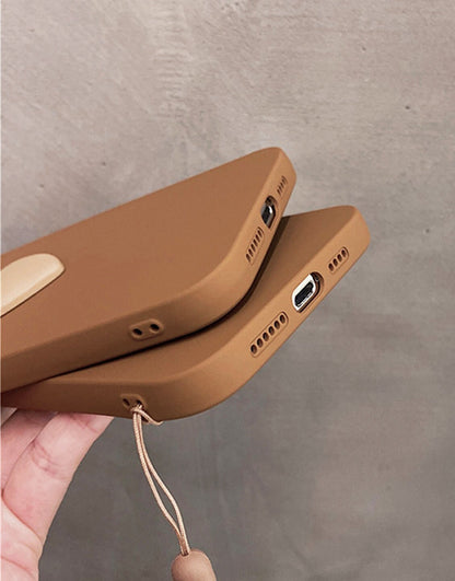 Simple Heart iPhone Case with Wrist Strap in Brown - URBANLUSA