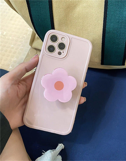 Pink Minimal iPhone Case with Pink Flower Bracket Holder - URBANLUSA