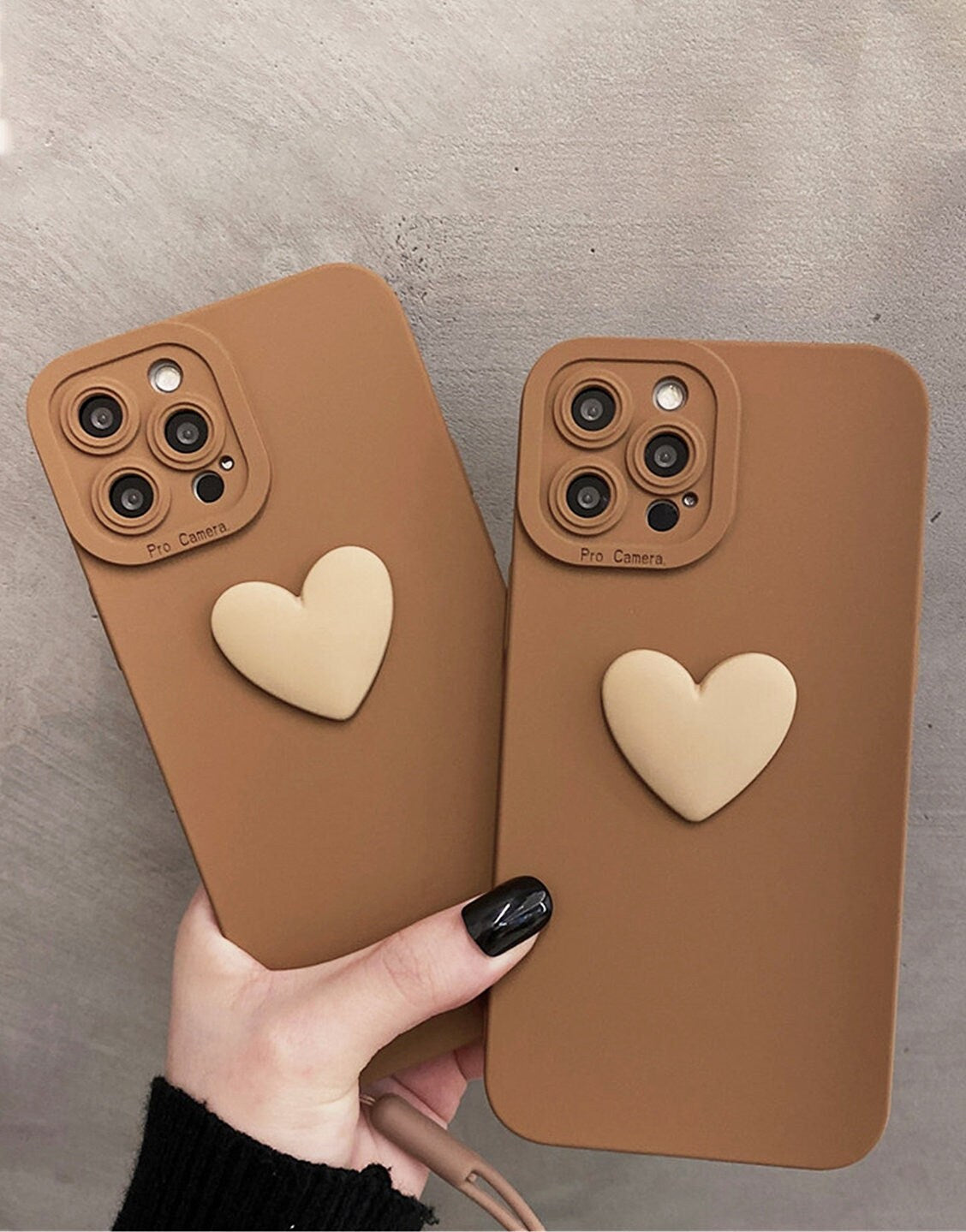 Simple Heart iPhone Case with Wrist Strap in Brown - URBANLUSA