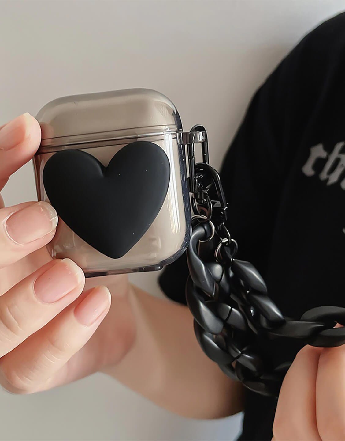 Clear Black Heart AirPods Case - URBANLUSA