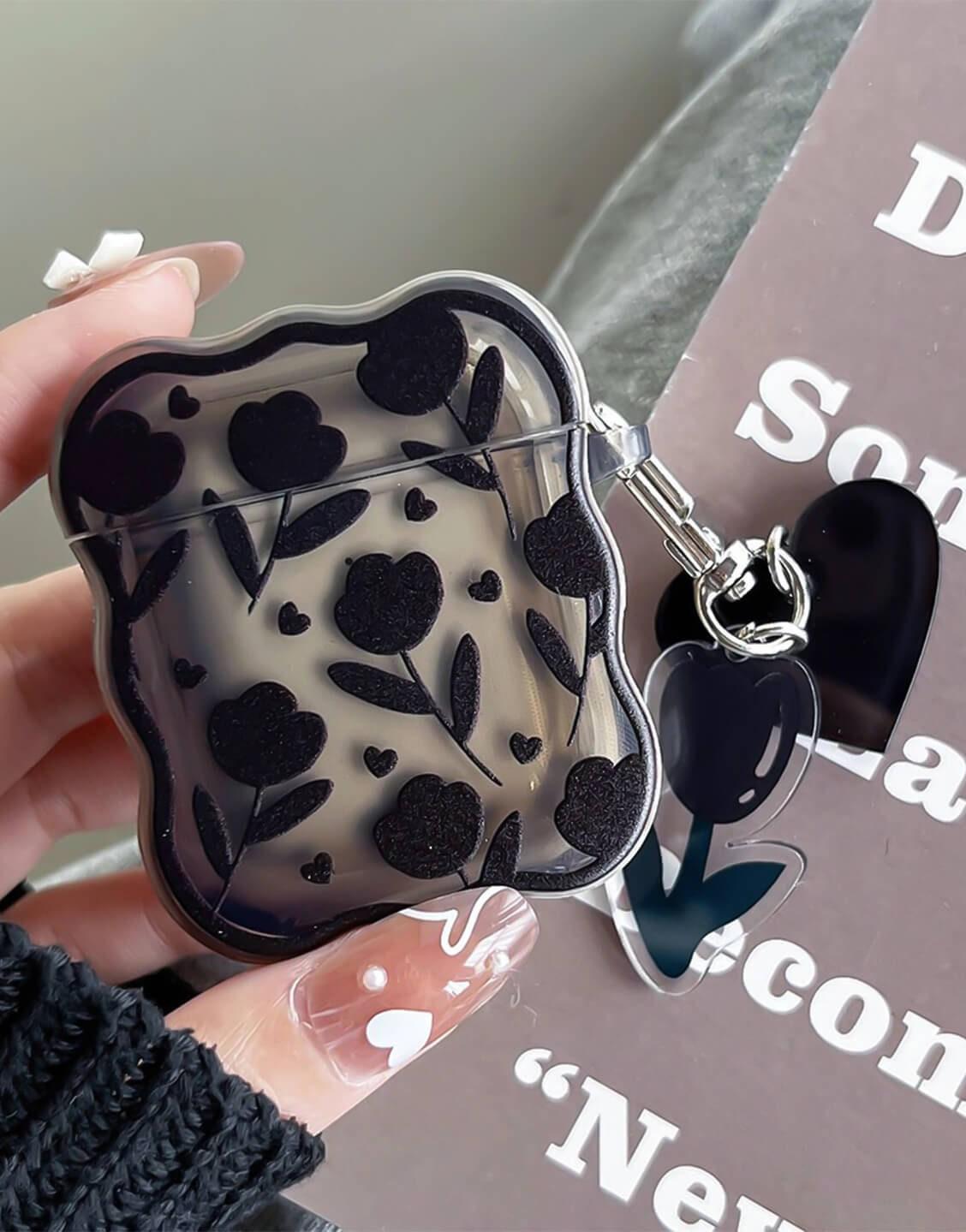 Retro Cute Black Grunge Flower AirPods Case - URBANLUSA