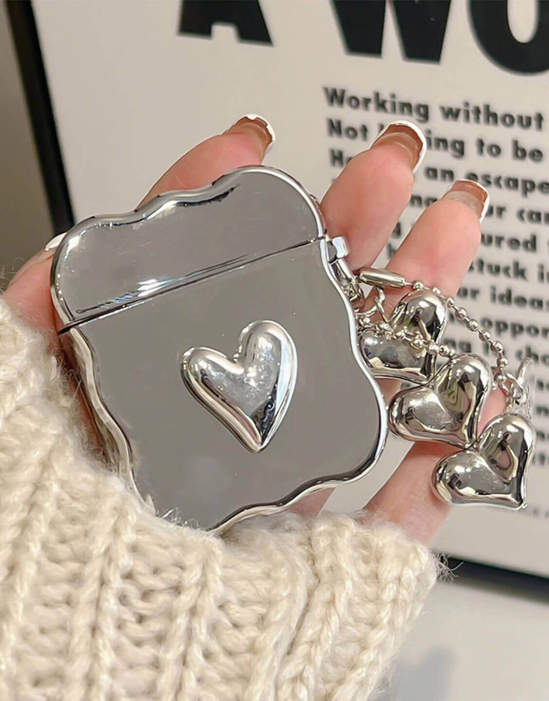 Aesthetic Silver Heart AirPods Case - URBANLUSA