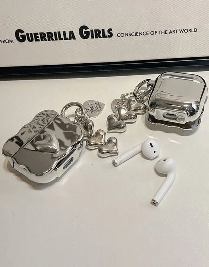 Aesthetic Silver Heart AirPods Case - URBANLUSA