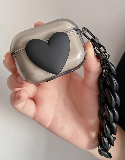 Clear Black Heart AirPods Case - URBANLUSA