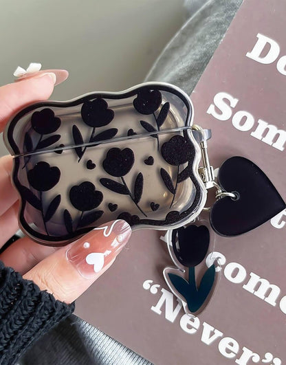 Retro Cute Black Grunge Flower AirPods Case - URBANLUSA