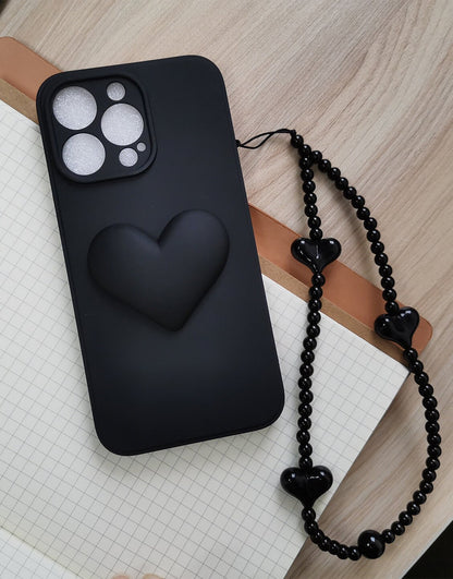 Aesthetic Black Pink Heart Phone Case with Wrist Strap - URBANLUSA