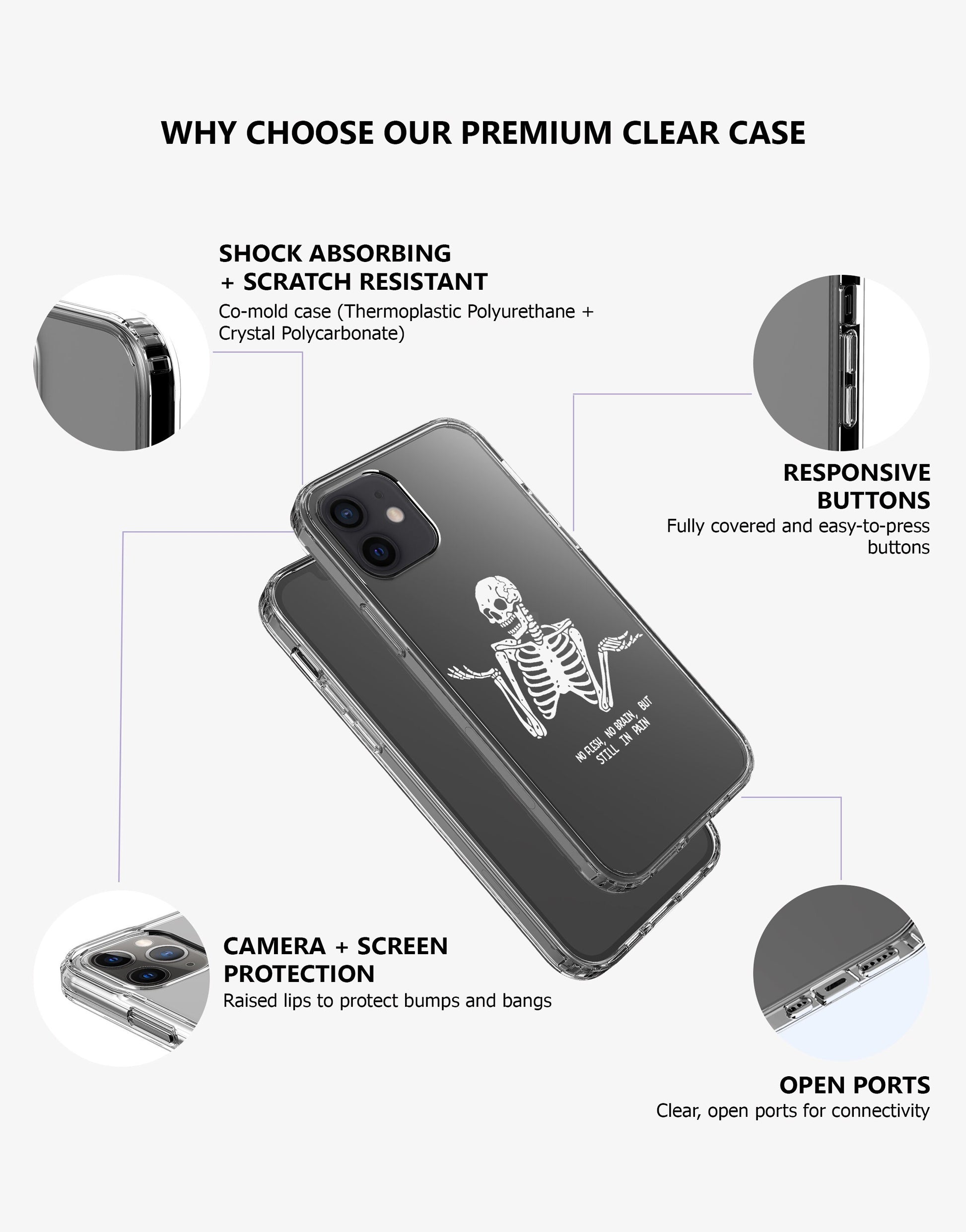 Funny Skeleton No Flesh No Brain iPhone Case - URBANLUSA