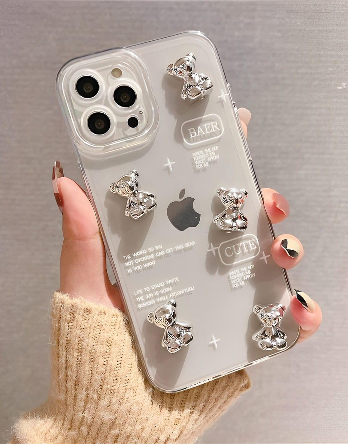 Cute 3D Bear Clear iPhone Case - URBANLUSA