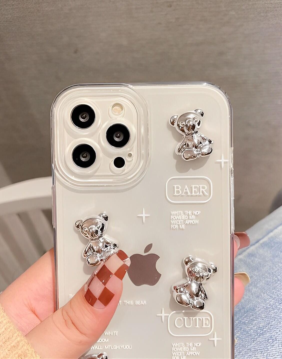 Cute 3D Bear Clear iPhone Case - URBANLUSA