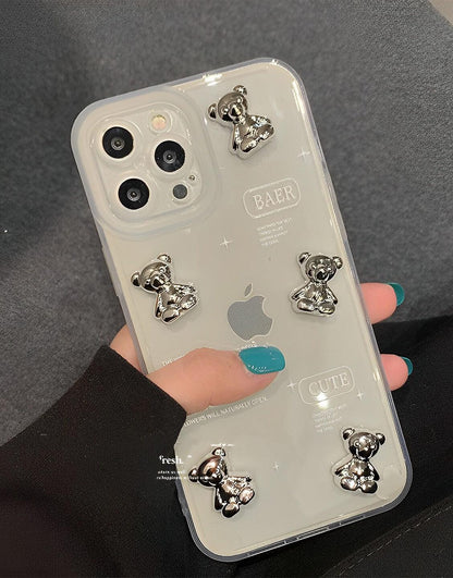 Cute 3D Bear Clear iPhone Case - URBANLUSA