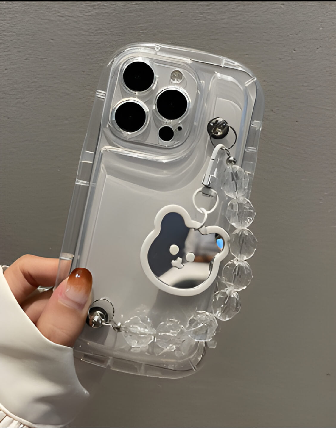 Aesthetic Cute Bear Bracelet Clear iPhone Case - URBANLUSA