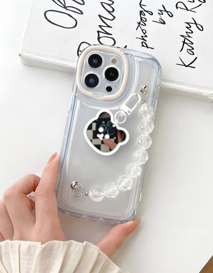 Aesthetic Cute Mirror Bear Bracelet Clear iPhone Case - URBANLUSA