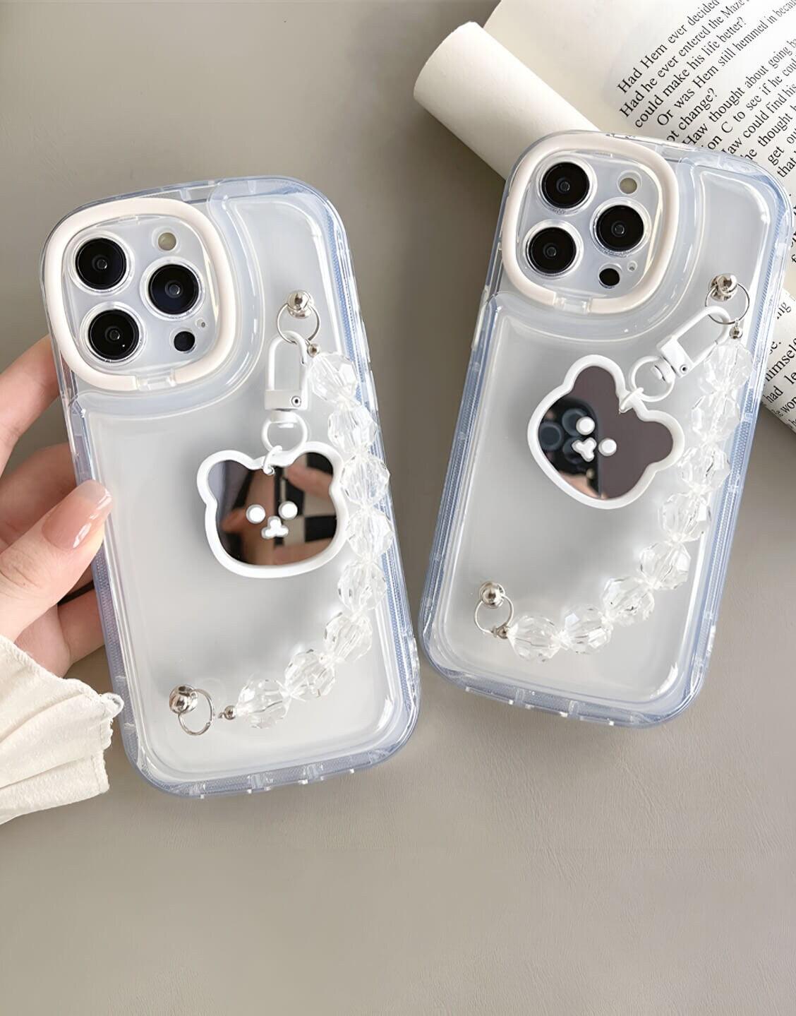 Aesthetic Cute Mirror Bear Bracelet Clear iPhone Case - URBANLUSA