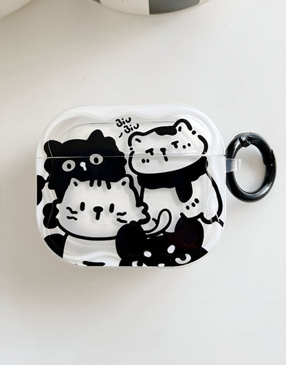 Wavy Cute Cat Lovers Airpods Case - URBANLUSA