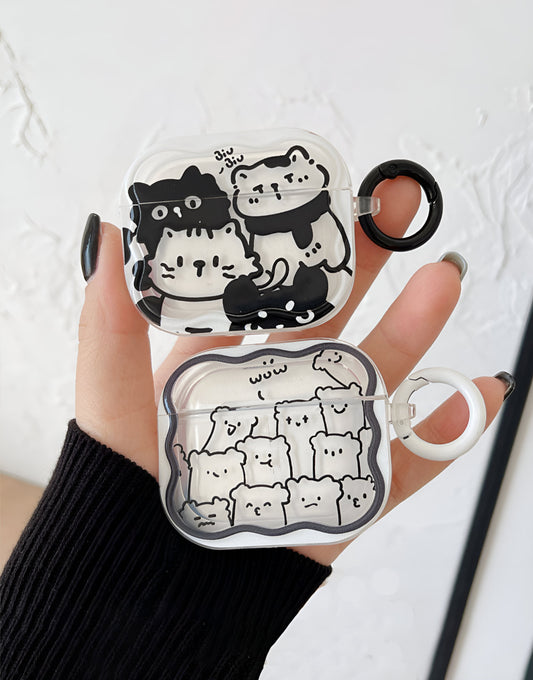 Wavy Cute Cat Lovers Airpods Case - URBANLUSA