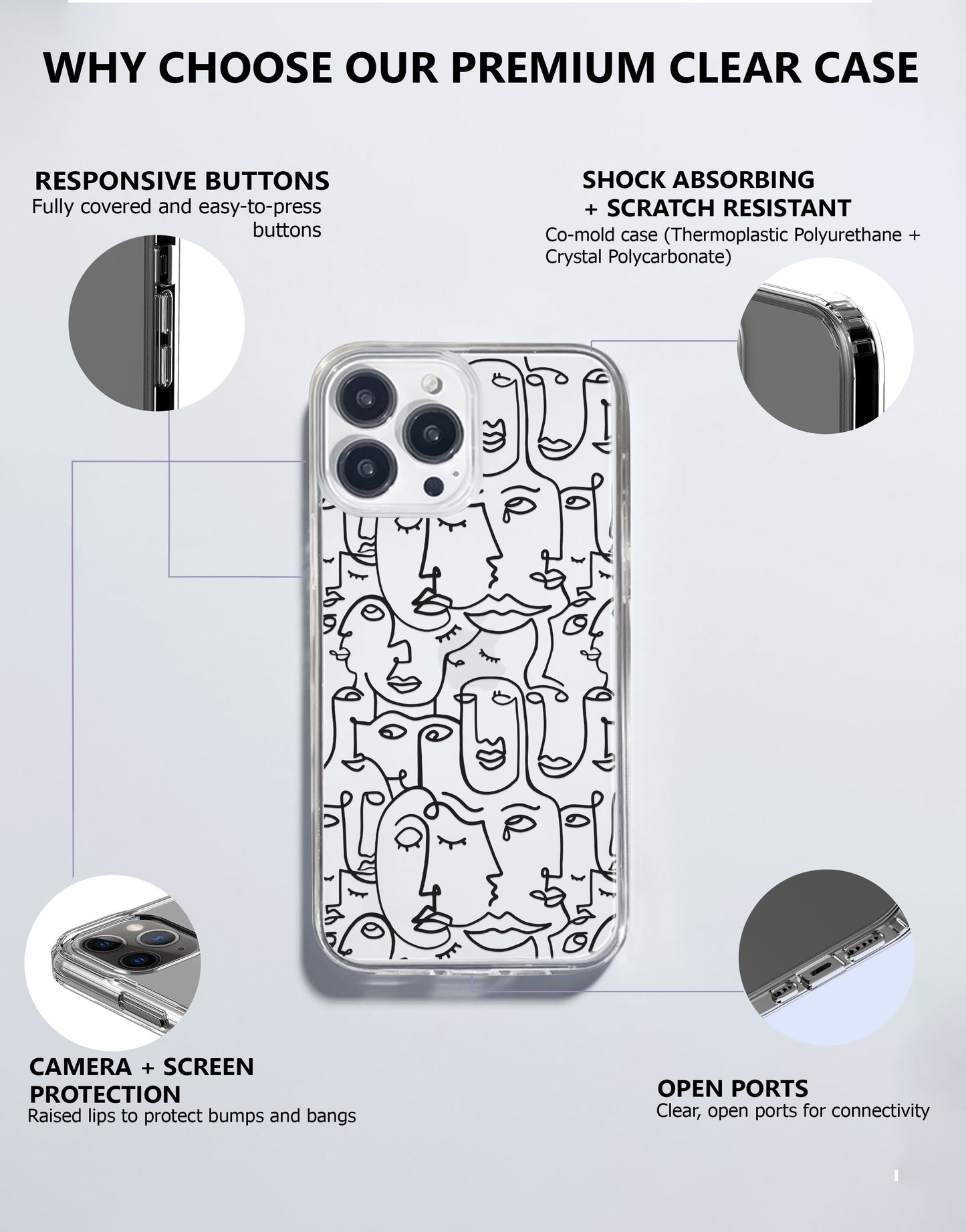 Line Art Faces Phone Case iPhone / Samsung - URBANLUSA