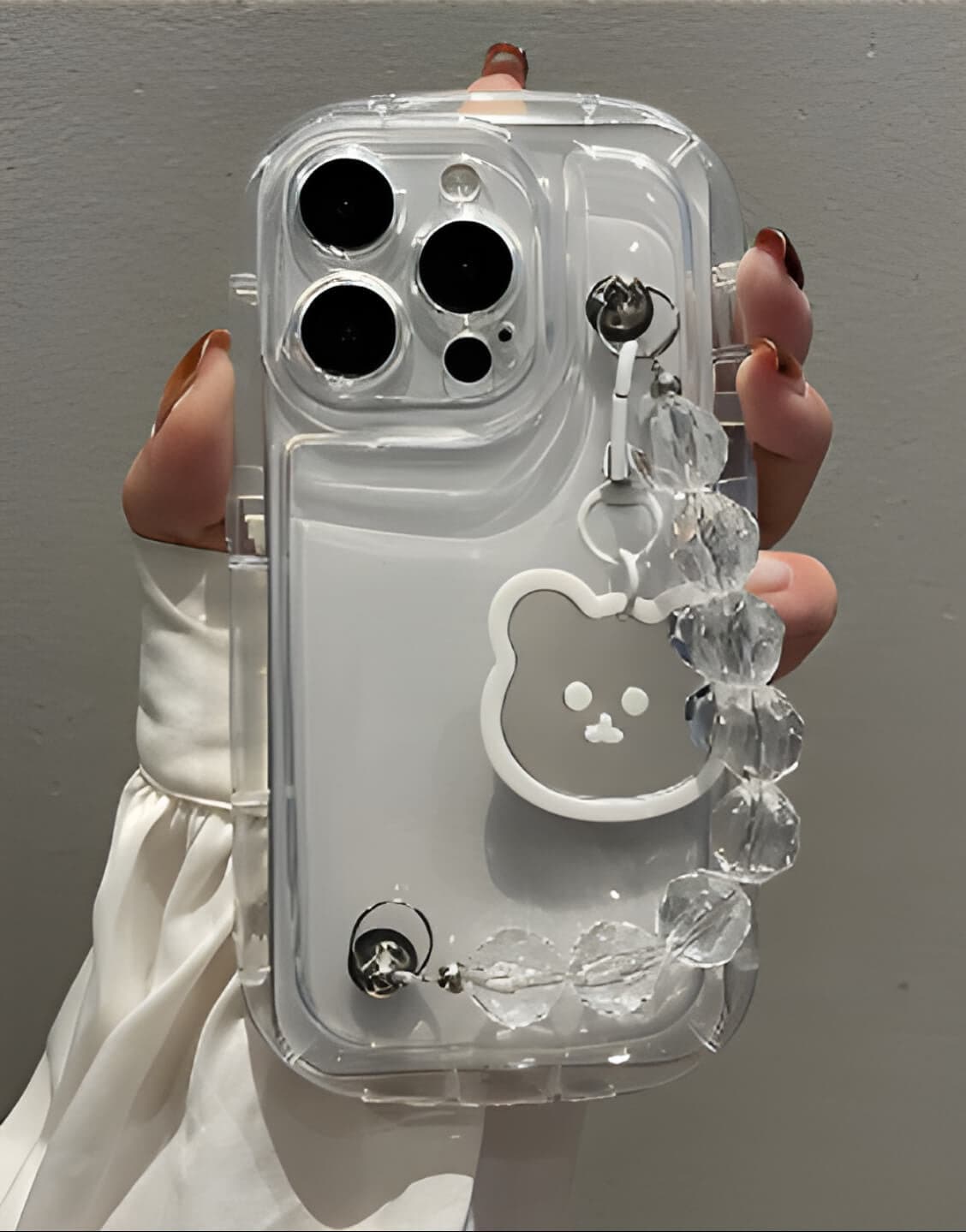 Aesthetic Cute Bear Bracelet Clear iPhone Case - URBANLUSA