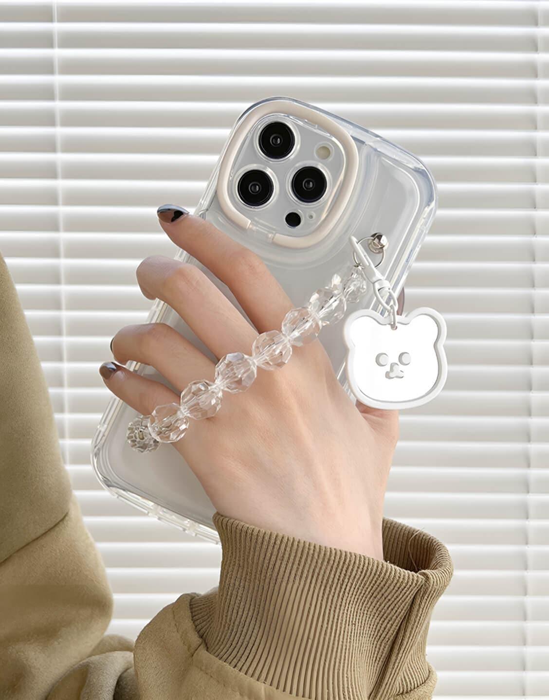 Aesthetic Cute Mirror Bear Bracelet Clear iPhone Case - URBANLUSA