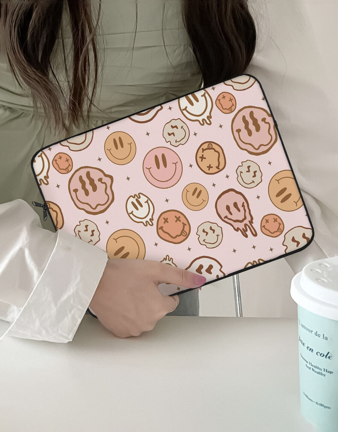 Preppy Aesthetic Laptop Sleeve 12 13 15 inch Case Laptop Bag Cute Laptop Sleeve Case for MacBook Air Pro Tablet Smile Face Case Computer Bag - URBANLUSA