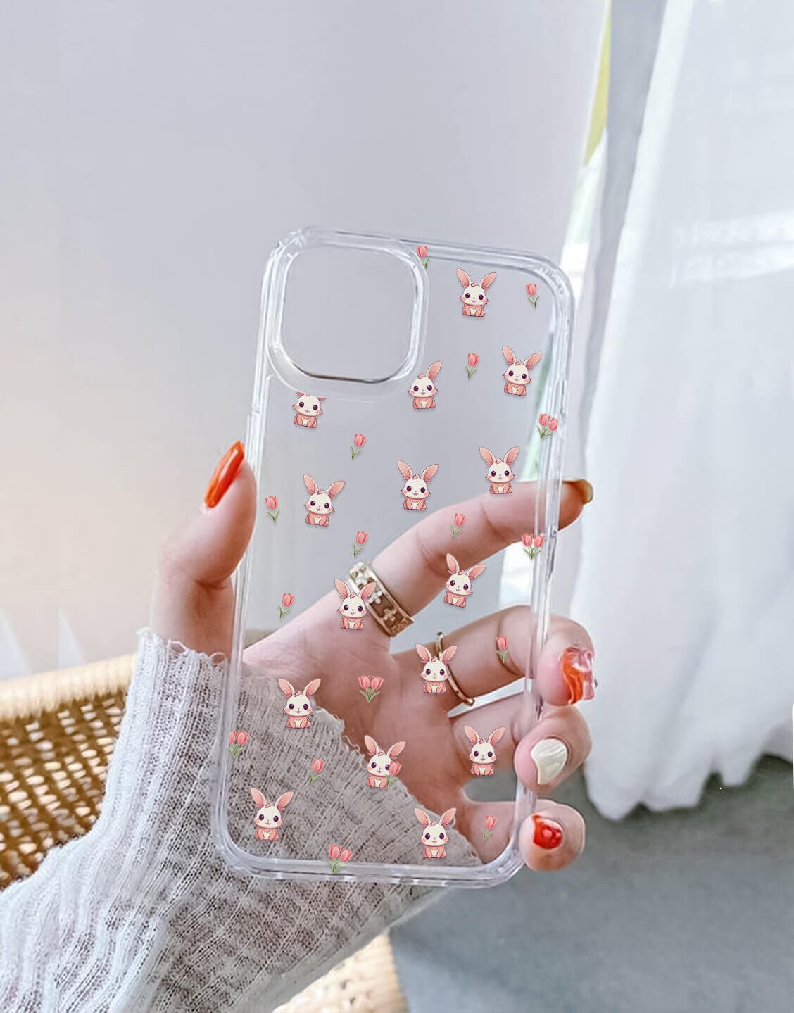 Kawaii Rabbit Tulip Clear Phone Case iPhone / Samsung - URBANLUSA