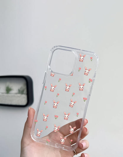 Kawaii Rabbit Tulip Clear Phone Case iPhone / Samsung - URBANLUSA