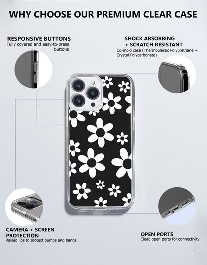 Black White Daisy Flower Phone Case iPhone / Samsung - URBANLUSA