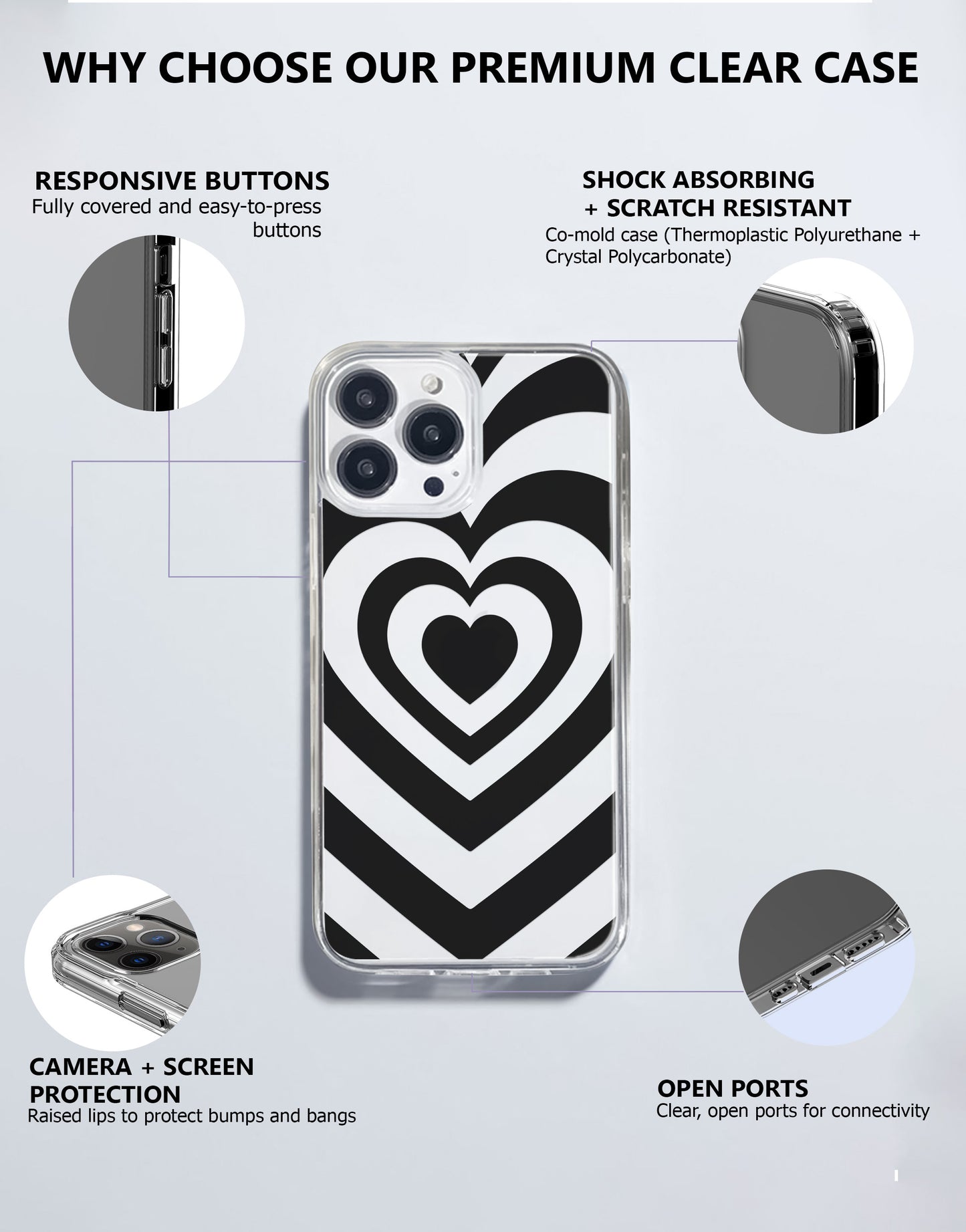 Y2K Grunge Black Heart Phone Case iPhone / Samsung - URBANLUSA