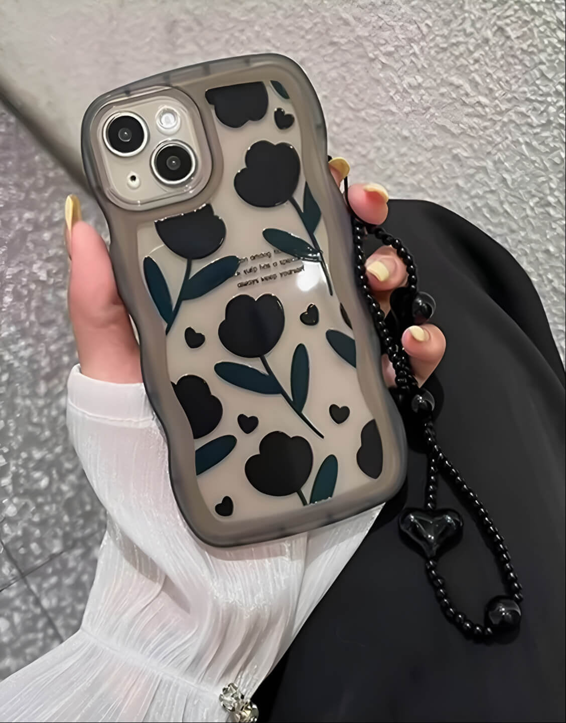 Dark Grunge Black Tulip Print Wavy iPhone Case - URBANLUSA