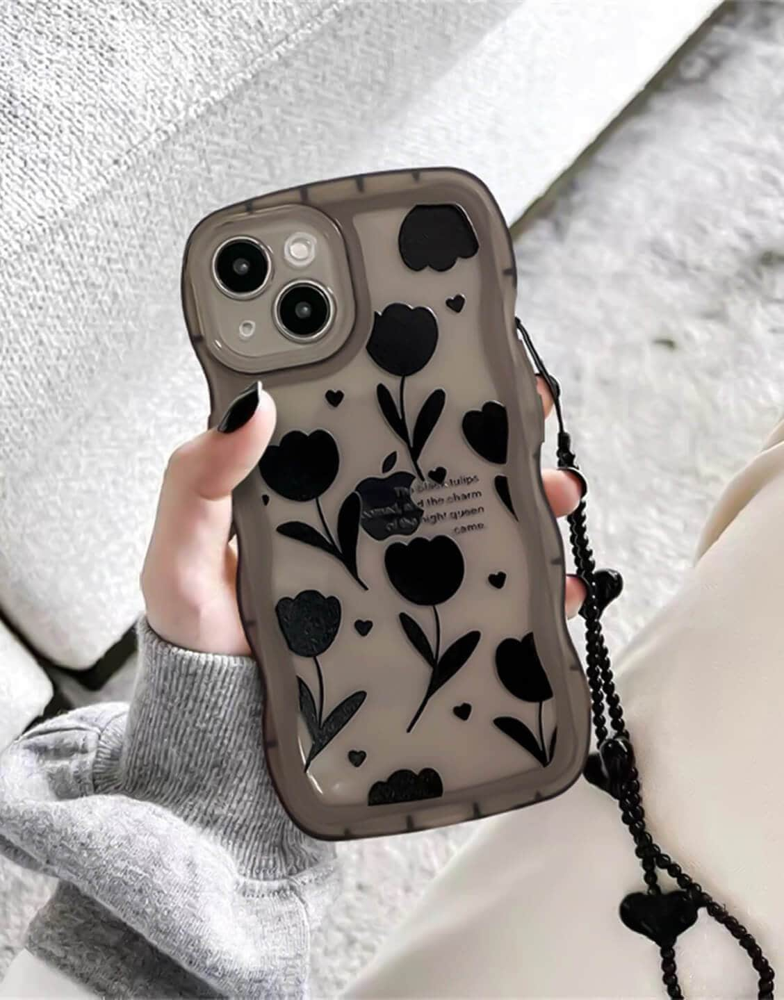 Dark Grunge Black Tulip Print Wavy iPhone Case - URBANLUSA