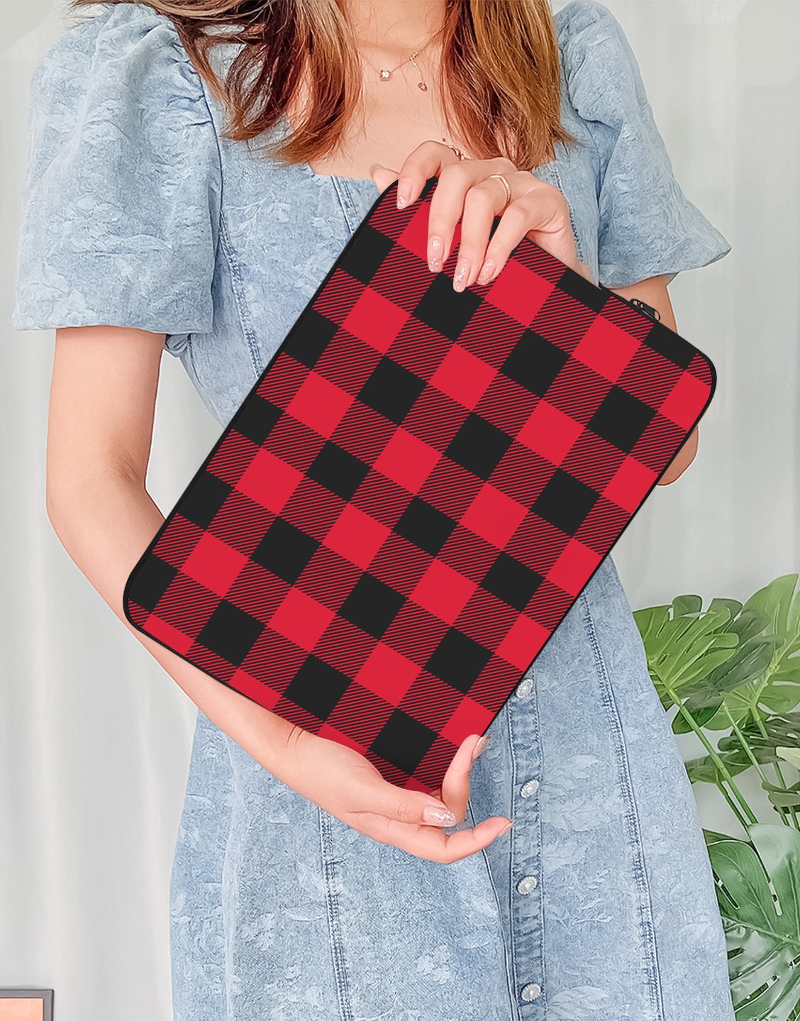 Grunge Red Buffalo Plaid Laptop Sleeve - URBANLUSA