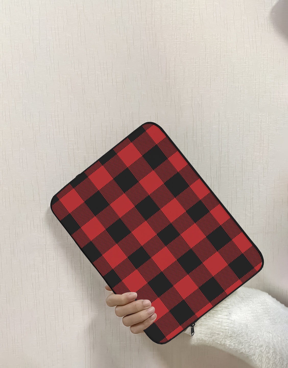 Grunge Red Buffalo Plaid Laptop Sleeve - URBANLUSA