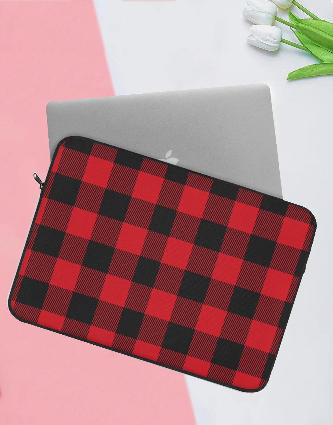 Grunge Red Buffalo Plaid Laptop Sleeve - URBANLUSA