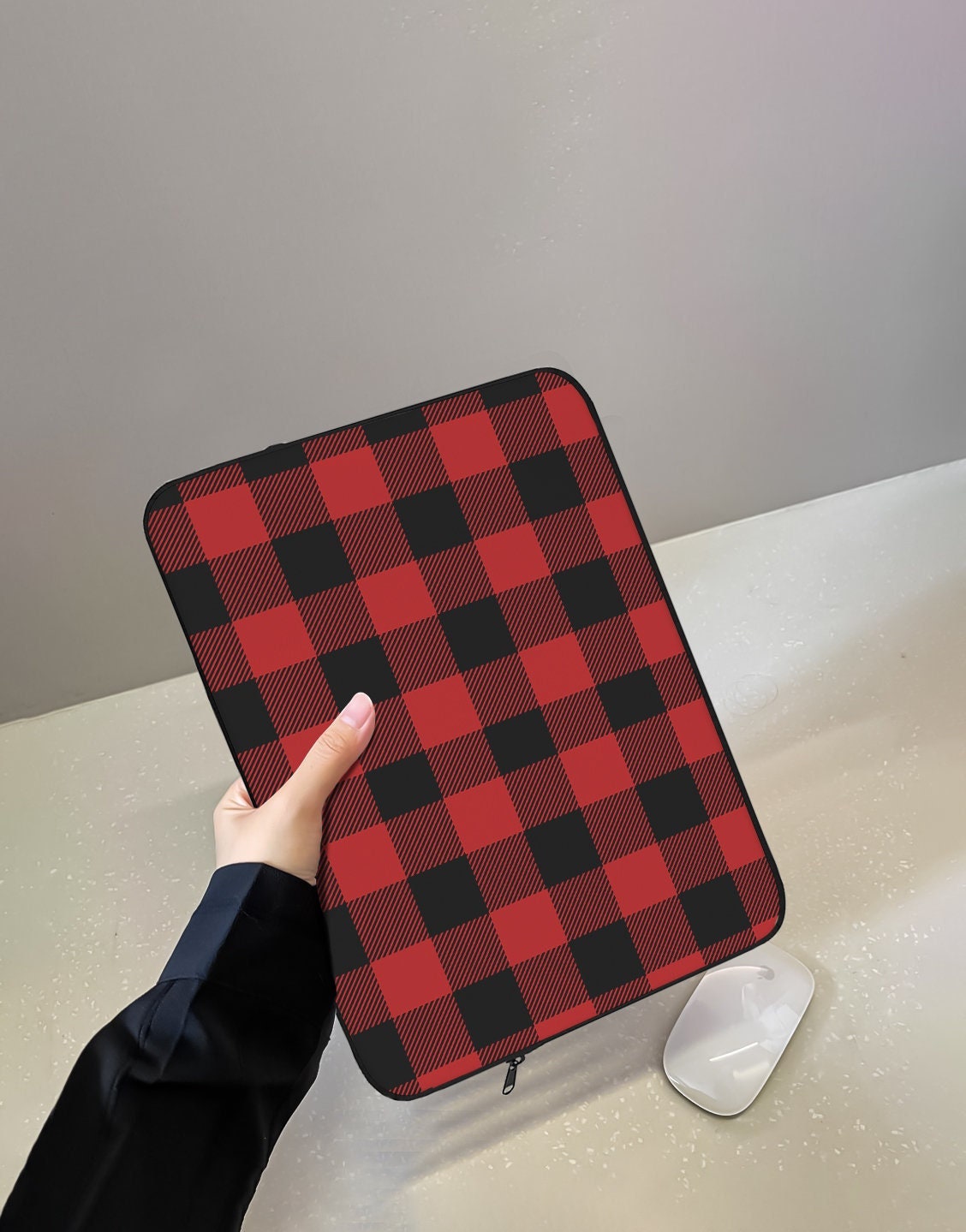 Grunge Red Buffalo Plaid Laptop Sleeve - URBANLUSA