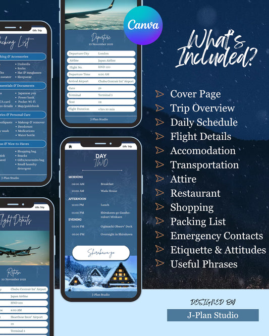7-Day Gifu Travel Itinerary Template | Shirakawa-go, Takayama, Kanazawa & Nagoya | Editable Japan Guide