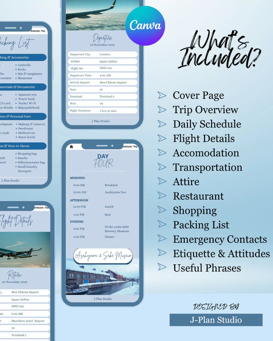 Hokkaido Japan Travel Planner | 7-Day Winter & Fall Itinerary | Editable Digital Template for Sapporo, Otaru, Hakodate & Nature Trips