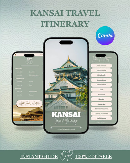 Kansai Japan Travel Planner | 7-Day Kyoto Osaka Nara Itinerary | Editable Digital Template for Japan Trip Planning