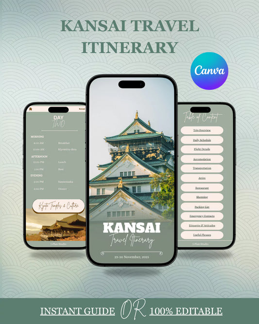 Kansai Japan Travel Planner | 7-Day Kyoto Osaka Nara Itinerary | Editable Digital Template for Japan Trip Planning