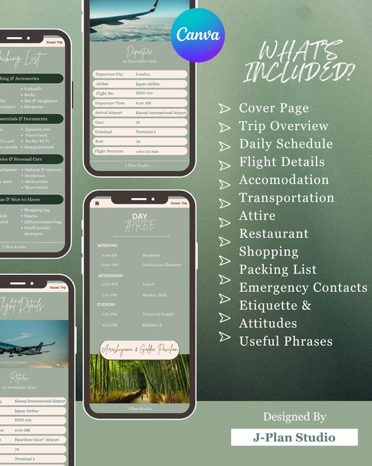Kansai Japan Travel Planner | 7-Day Kyoto Osaka Nara Itinerary | Editable Digital Template for Japan Trip Planning