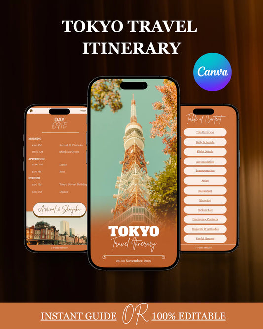 Tokyo Travel Planner | 7-Day Japan Itinerary Template | Digital Editable Trip Guide for Tokyo Attractions, Food & Shopping