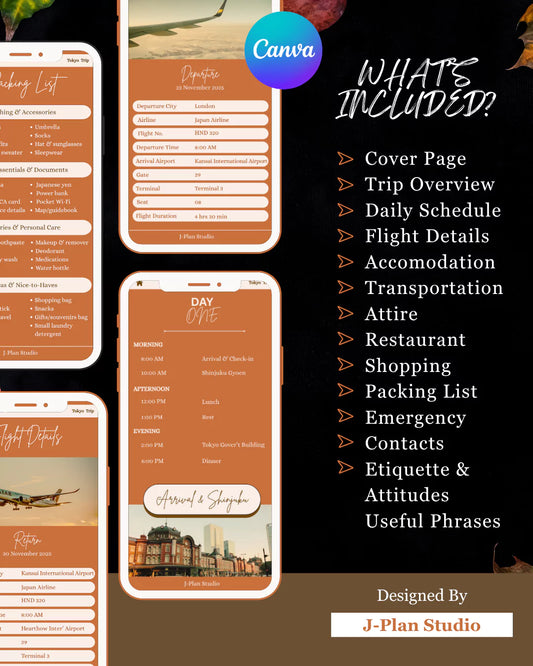 Tokyo Travel Planner | 7-Day Japan Itinerary Template | Digital Editable Trip Guide for Tokyo Attractions, Food & Shopping