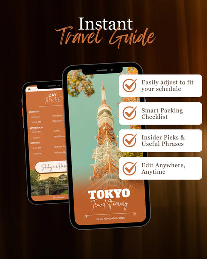 Tokyo Travel Planner | 7-Day Japan Itinerary Template | Digital Editable Trip Guide for Tokyo Attractions, Food & Shopping