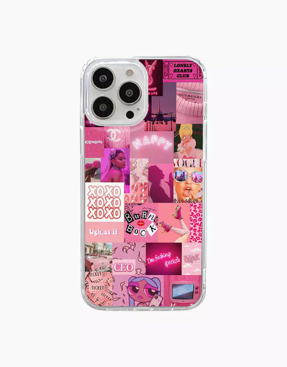 Coque de téléphone rose avec collage esthétique pour iPhone / Samsung