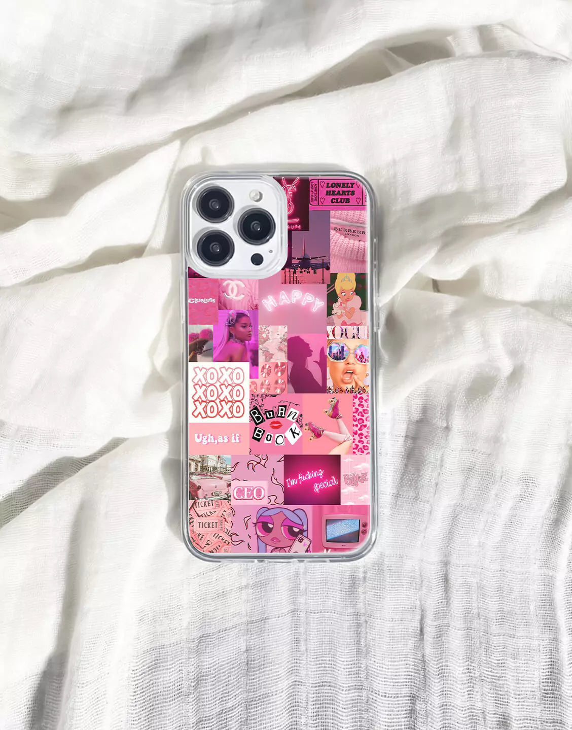 Coque de téléphone rose avec collage esthétique pour iPhone / Samsung